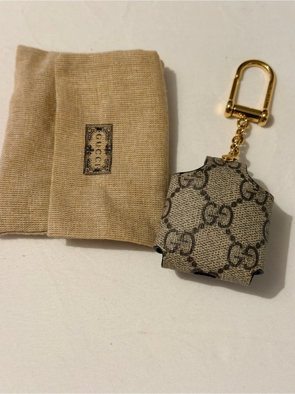 Gucci Beige GG Monogram Mini Key Pouch with Gold Hardware